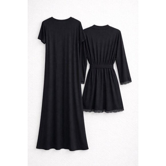 State of Day Macy’s 2pc Sleepwear Modal Bundle XXL Black Long Gown & Robe New - Picture 2 of 10